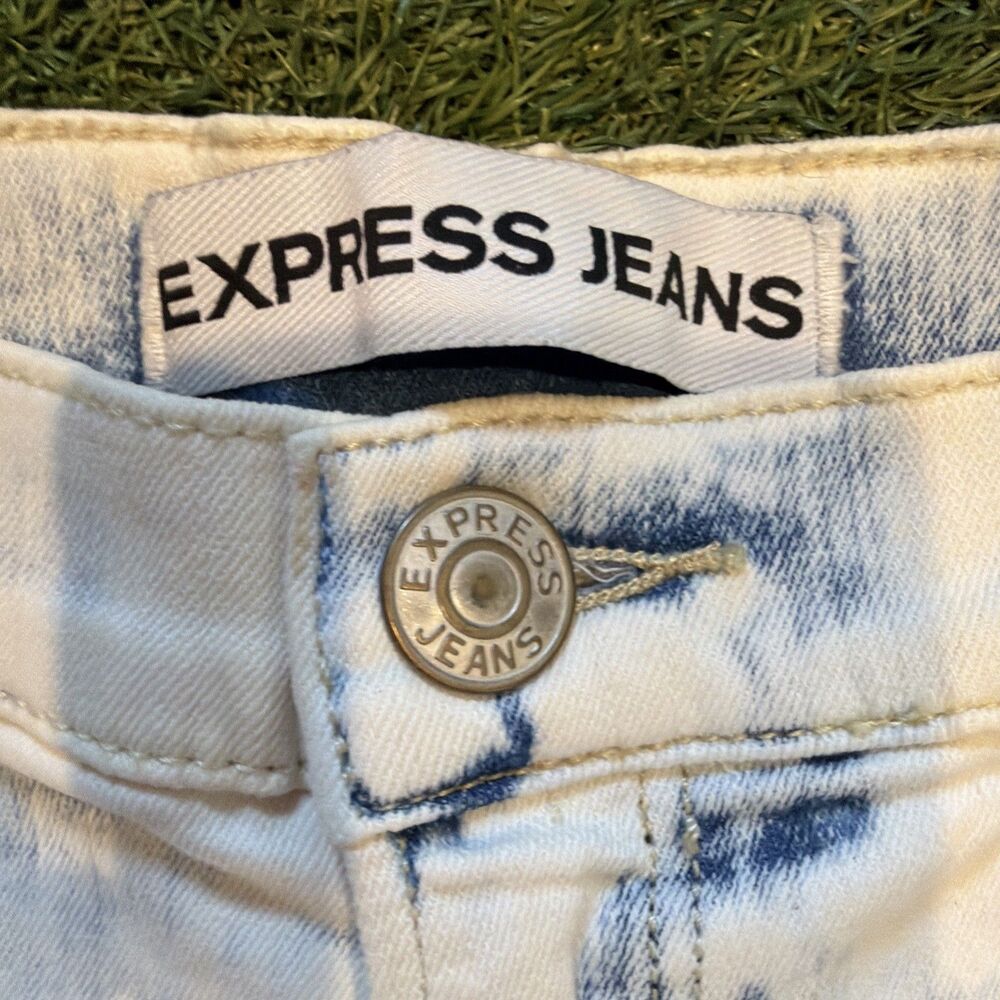 Express Womens Straight Leg High Rise Acid Wash Blue White Jeans 8 - Picture 6 of 11